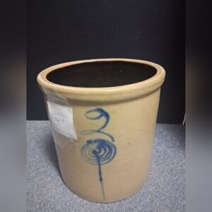Antique Stoneware Cobalt Blue Lazy Eight Target Bee Sting Design Crock